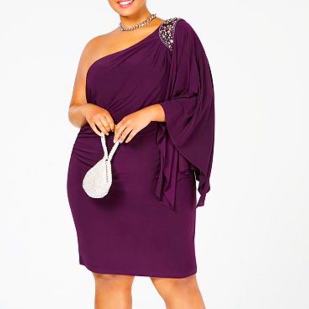 Women’s Formal Dress Plus Size 22W Morgan Co Purple One Shoulder Cocktail Party
